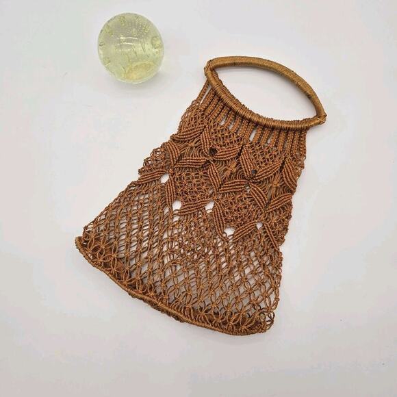 Vintage Woven Boho Bag Rattan Purse Whicker Macrame Woven Circle Boho - Picture 1 of 14